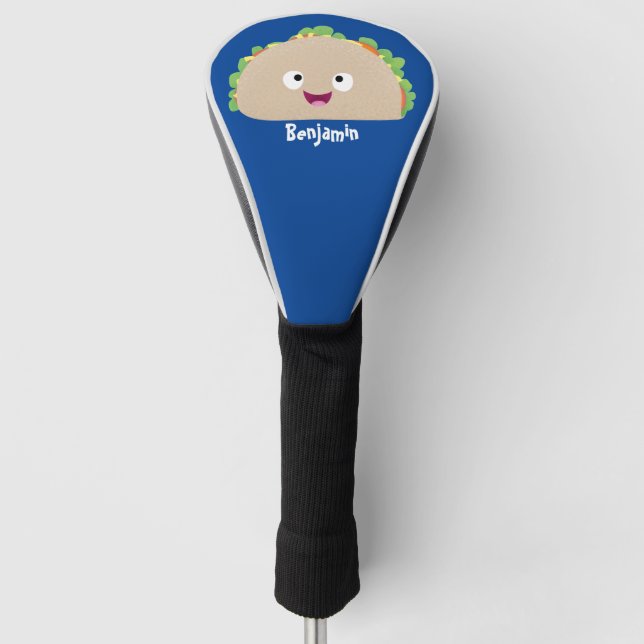 Cute happy smiling taco cartoon illustration  golf head cover (Front)