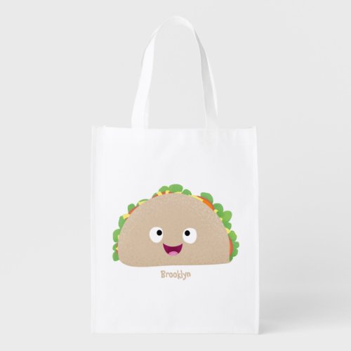Cute happy smiling taco cartoon illustration grocery bag