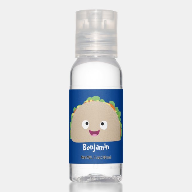 Cute happy smiling taco cartoon illustration hand sanitizer (Front)