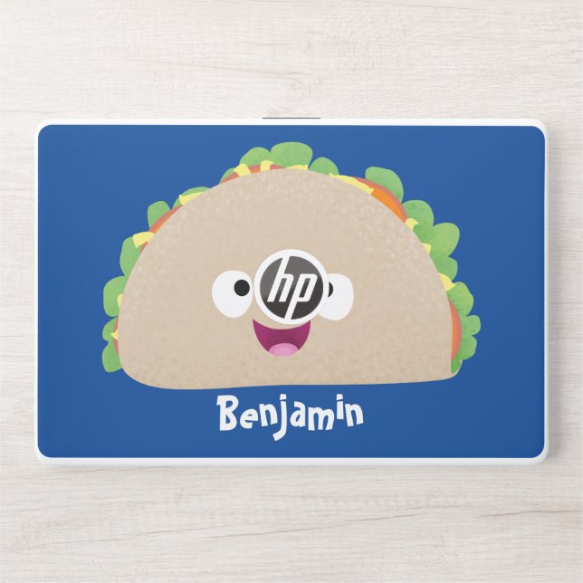 Cute happy smiling taco cartoon illustration HP laptop skin (Front)