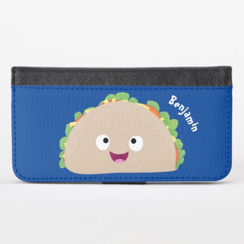 Cute happy smiling taco cartoon illustration iPhone x wallet case