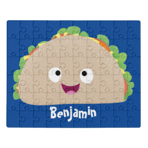 Cute happy smiling taco cartoon illustration jigsaw puzzle
