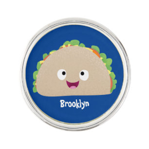 Cute happy smiling taco cartoon illustration lapel pin