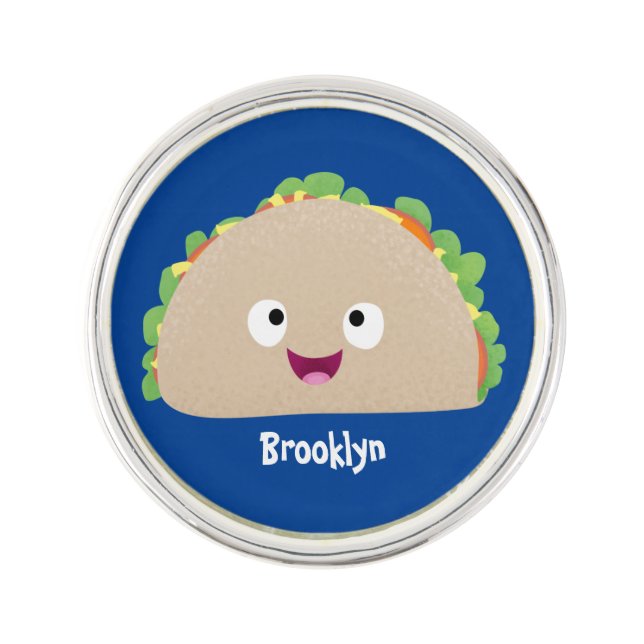 Cute happy smiling taco cartoon illustration lapel pin (Front)