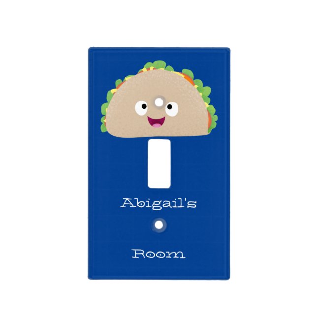 Cute happy smiling taco cartoon illustration light switch cover (Front)