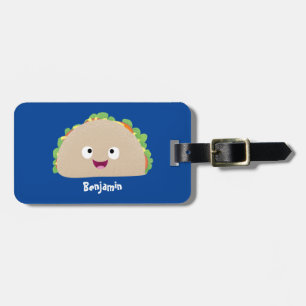 Cute happy smiling taco cartoon illustration luggage tag