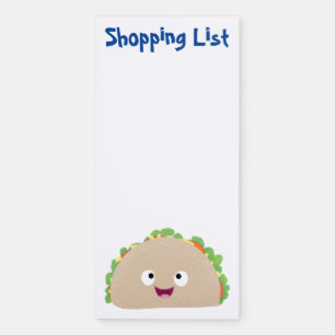 Cute happy smiling taco cartoon illustration magnetic notepad