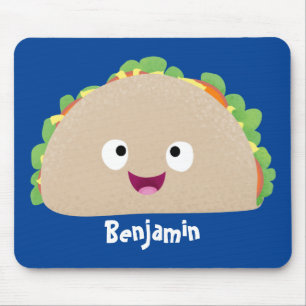 Cute happy smiling taco cartoon illustration mouse pad