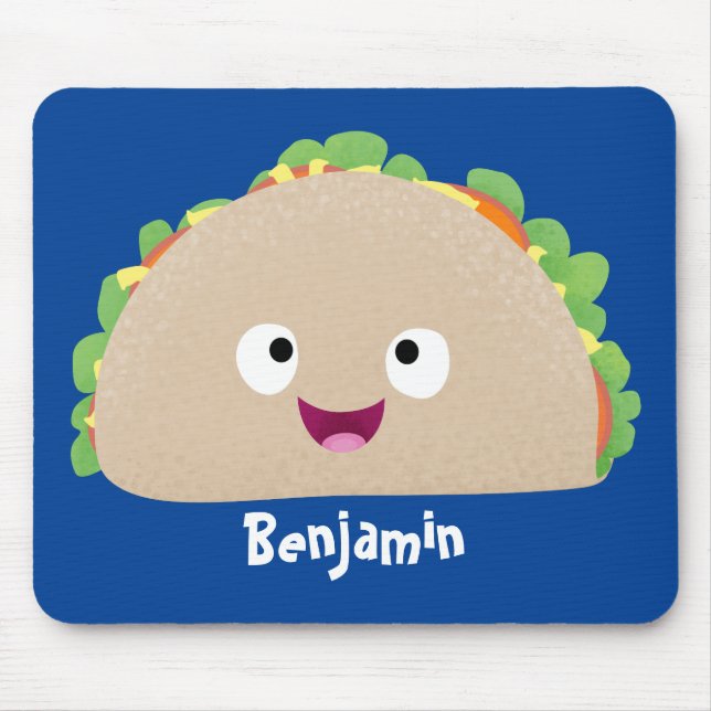 Cute happy smiling taco cartoon illustration mouse pad (Front)
