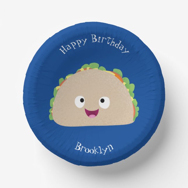 Cute happy smiling taco cartoon illustration paper bowls (Front)