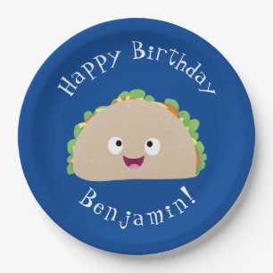 Cute happy smiling taco cartoon illustration paper plates