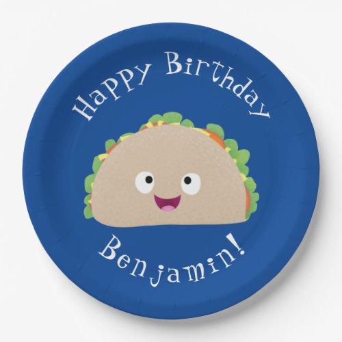 Cute happy smiling taco cartoon illustration paper plates