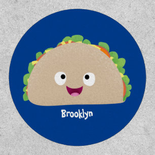 Cute happy smiling taco cartoon illustration patch
