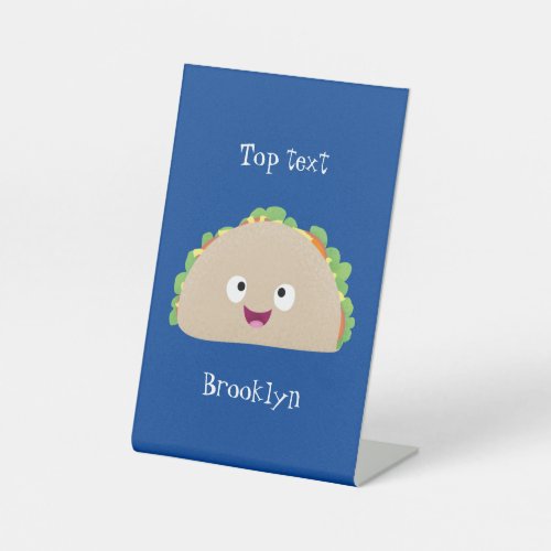 Cute happy smiling taco cartoon illustration pedestal sign