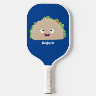 Cute happy smiling taco cartoon illustration pickleball paddle