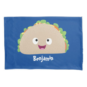 Cute happy smiling taco cartoon illustration pillow case