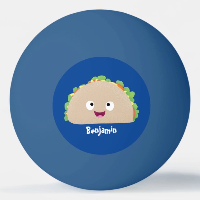Cute happy smiling taco cartoon illustration ping pong ball (Front)