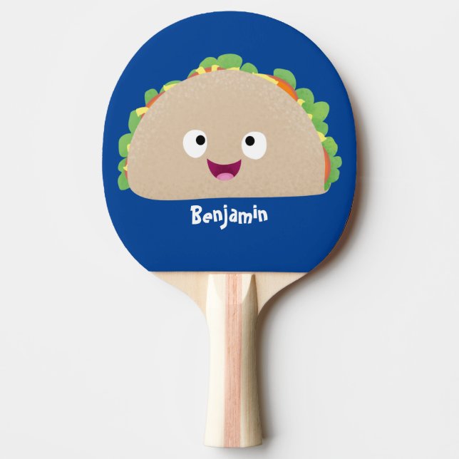 Cute happy smiling taco cartoon illustration ping pong paddle (Front)