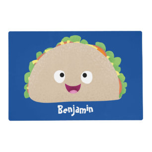 Cute happy smiling taco cartoon illustration placemat