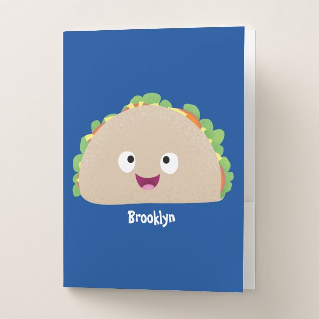 Cute happy smiling taco cartoon illustration pocket folder (Front)