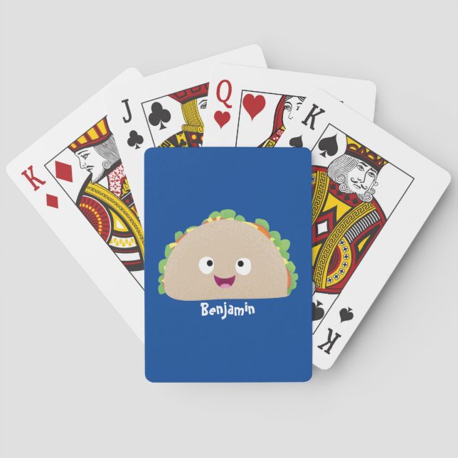 Cute happy smiling taco cartoon illustration  poker cards (Back)