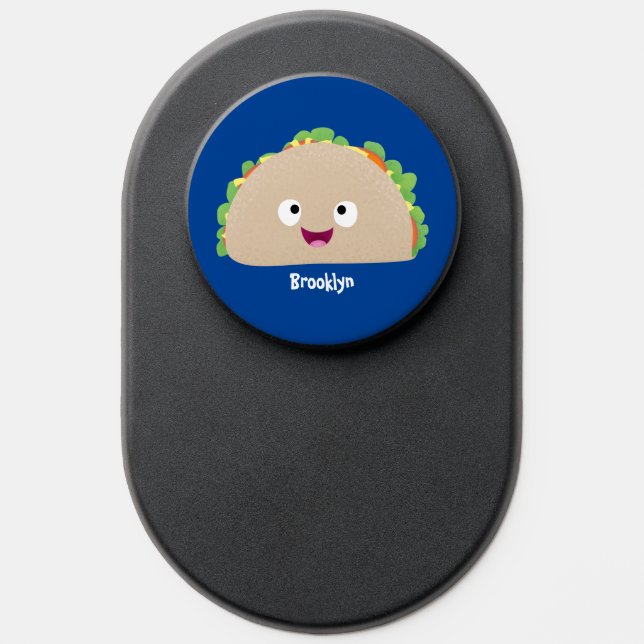 Cute happy smiling taco cartoon illustration PopSocket (Popsocket)