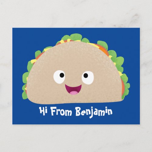 Cute happy smiling taco cartoon illustration  postcard