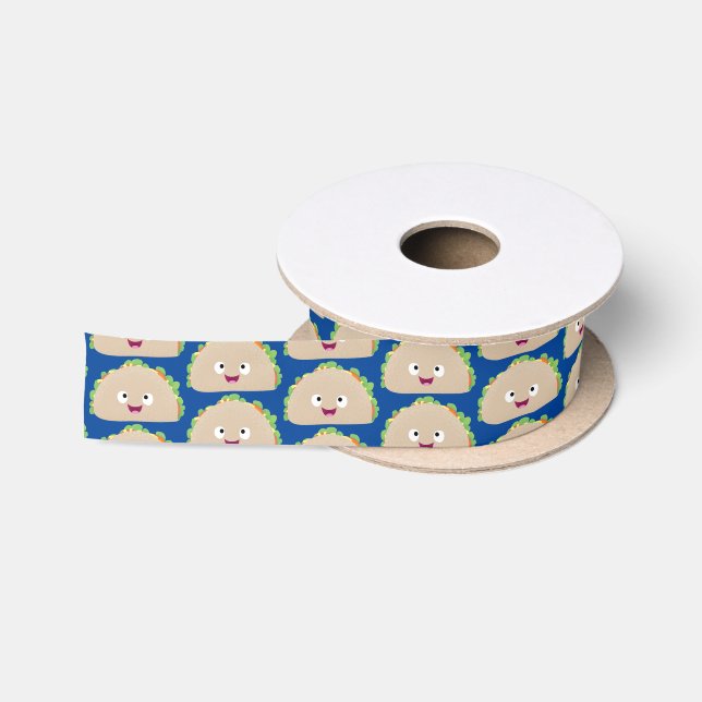 Cute happy smiling taco cartoon illustration satin ribbon (Spool)