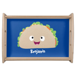 Cute happy smiling taco cartoon illustration serving tray