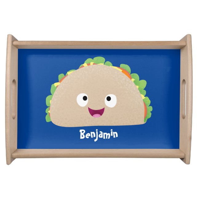 Cute happy smiling taco cartoon illustration serving tray (Front)