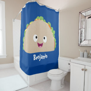 Cute happy smiling taco cartoon illustration shower curtain