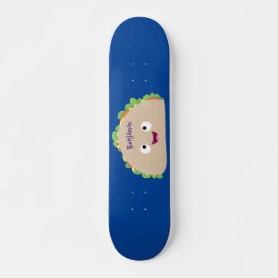 Cute happy smiling taco cartoon illustration skateboard