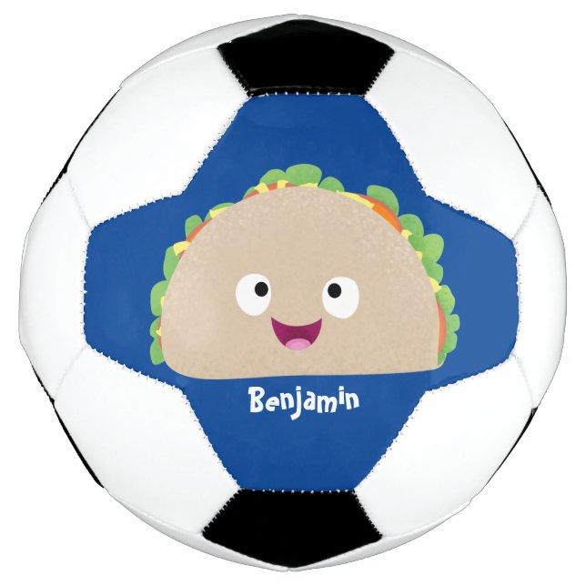 Cute happy smiling taco cartoon illustration soccer ball (Front)