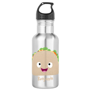 Cute happy smiling taco cartoon illustration stainless steel water bottle