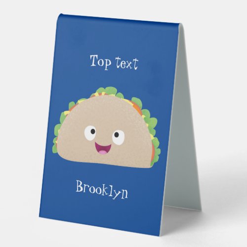 Cute happy smiling taco cartoon illustration table tent sign