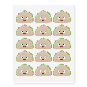 Cute happy smiling taco cartoon illustration temporary tattoos