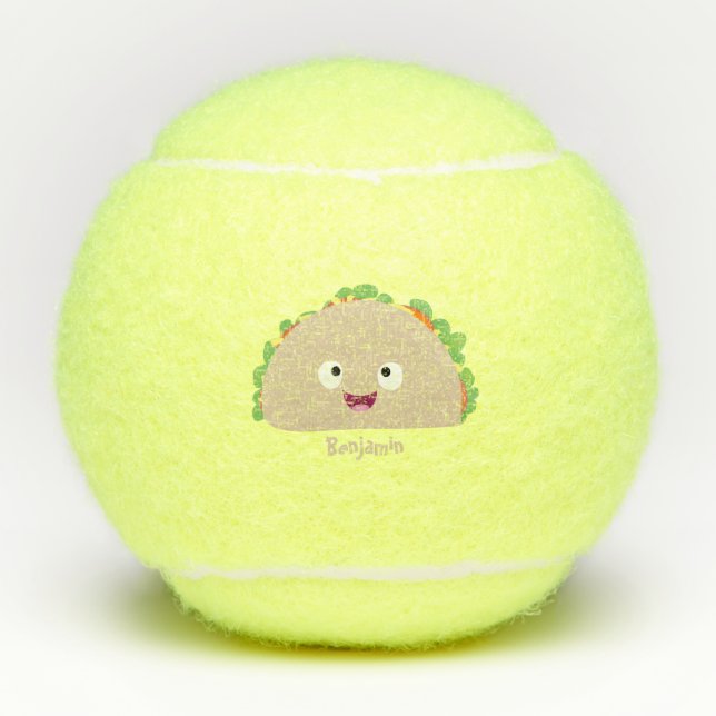 Cute happy smiling taco cartoon illustration tennis balls (Front)
