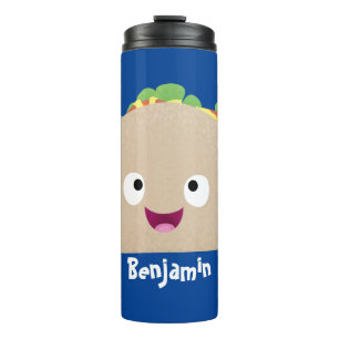 Cute happy smiling taco cartoon illustration thermal tumbler