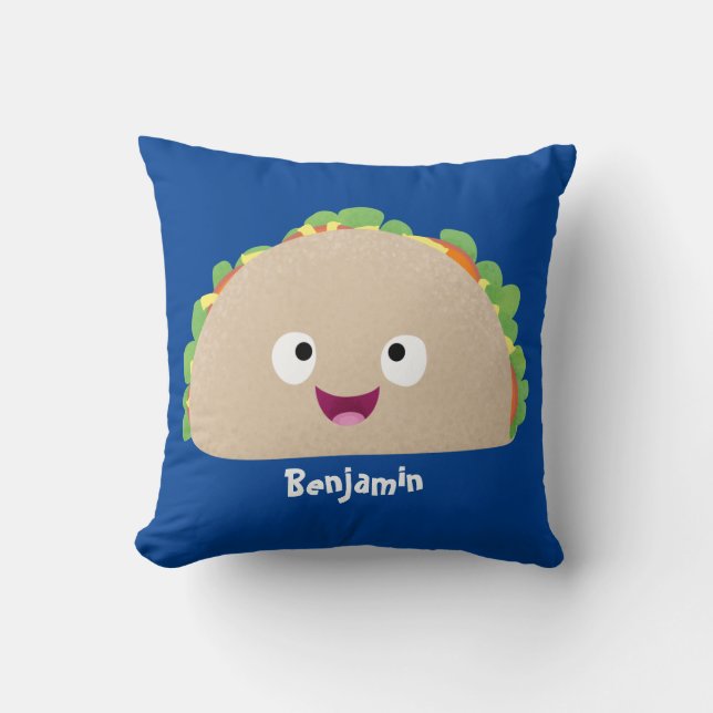 Cute happy smiling taco cartoon illustration  throw pillow (Front)