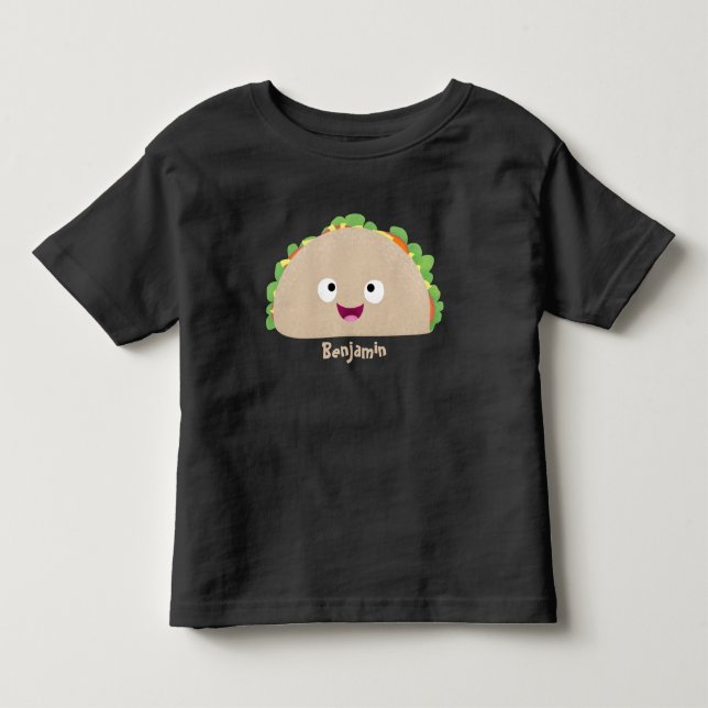 Cute happy smiling taco cartoon illustration toddler t-shirt (Front)