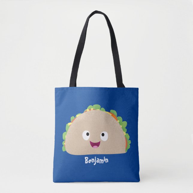 Cute happy smiling taco cartoon illustration tote bag (Front)