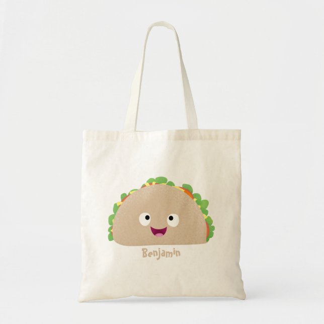 Cute happy smiling taco cartoon illustration  tote bag (Front)