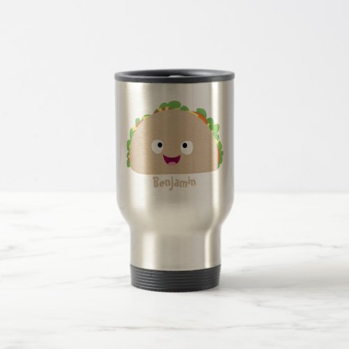 Cute happy smiling taco cartoon illustration  travel mug