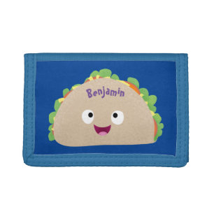 Cute happy smiling taco cartoon illustration trifold wallet
