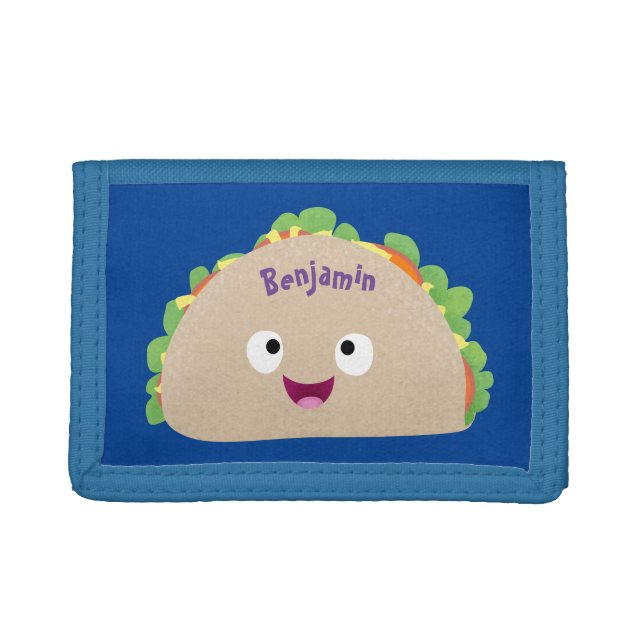 Cute happy smiling taco cartoon illustration trifold wallet (Front)