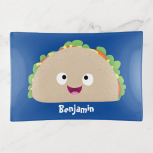 Cute happy smiling taco cartoon illustration trinket tray