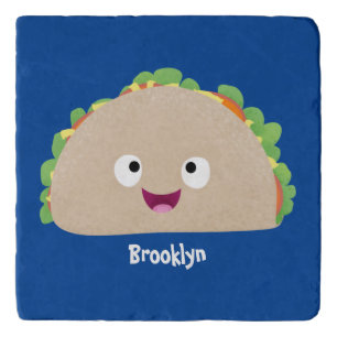 Cute happy smiling taco cartoon illustration trivet
