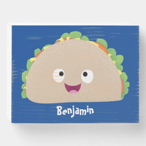 Cute happy smiling taco cartoon illustration  wooden box sign