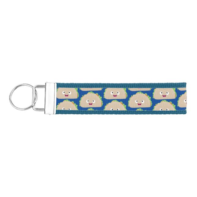 Cute happy smiling taco cartoon illustration wrist keychain (Keys on Left)