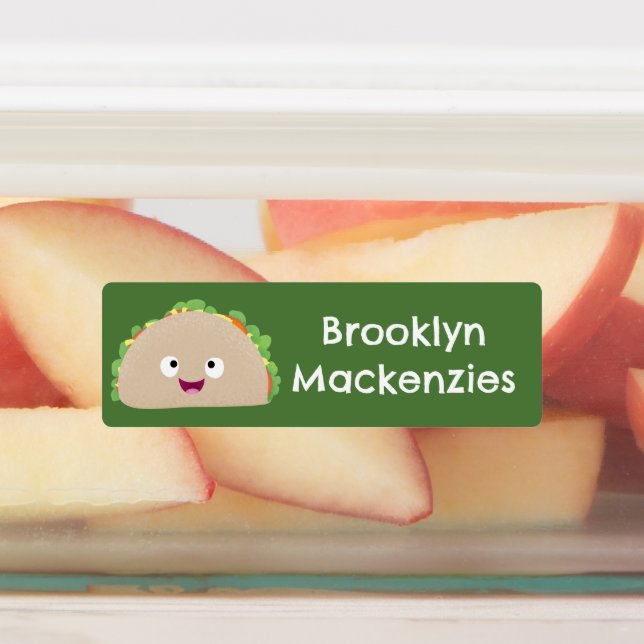 Cute happy smiling taco cartoon personalized labels (Affixed)